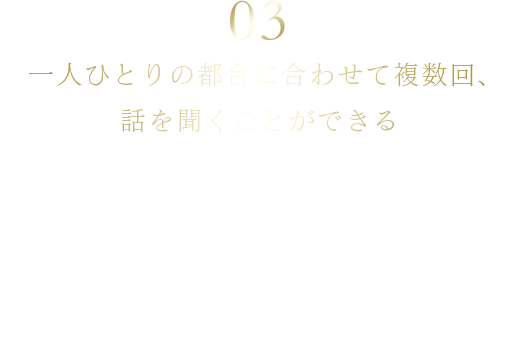 03 一人ひとりの都合に合わせて複数回、話を聞くことができる インターンシップ生はメンターと相談しながら日程の調整をし、期間内(※2)に複数回行員と面談できる(※2)実施期間については各開催地域の日程をご参照ください