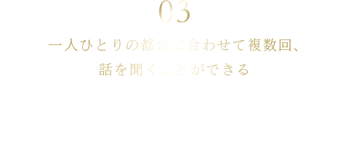 03 一人ひとりの都合に合わせて複数回、話を聞くことができる インターンシップ生はメンターと相談しながら日程の調整をし、期間内(※2)に複数回行員と面談できる(※2)実施期間については各開催地域の日程をご参照ください